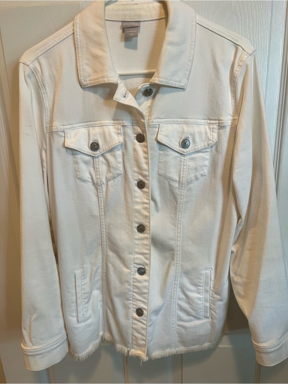 Chico's White Raw-Hem Denim Jacket - Picture 4 of 7